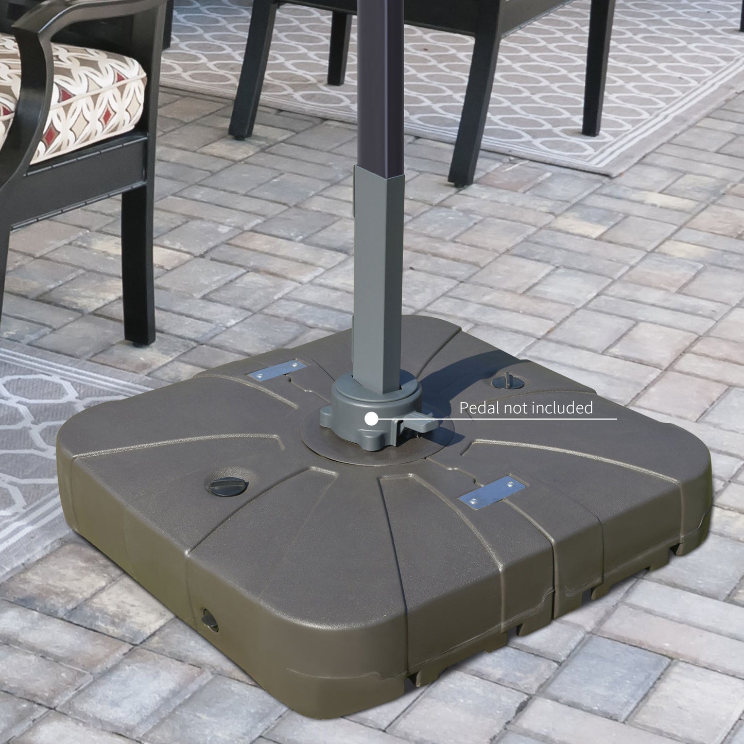 HDPE Square Cantilever Patio Umbrella Base with Wheels Crossbar Heavy-Duty Umbrella Stand, Filled Up to 330lbs with Stand or 248lbs with Water for Deck Poolside, Coffee