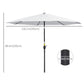 10' x 8' Round Market Umbrella, Patio Umbrella with Crank Handle and Tilt, Outdoor Parasol for Garden, White