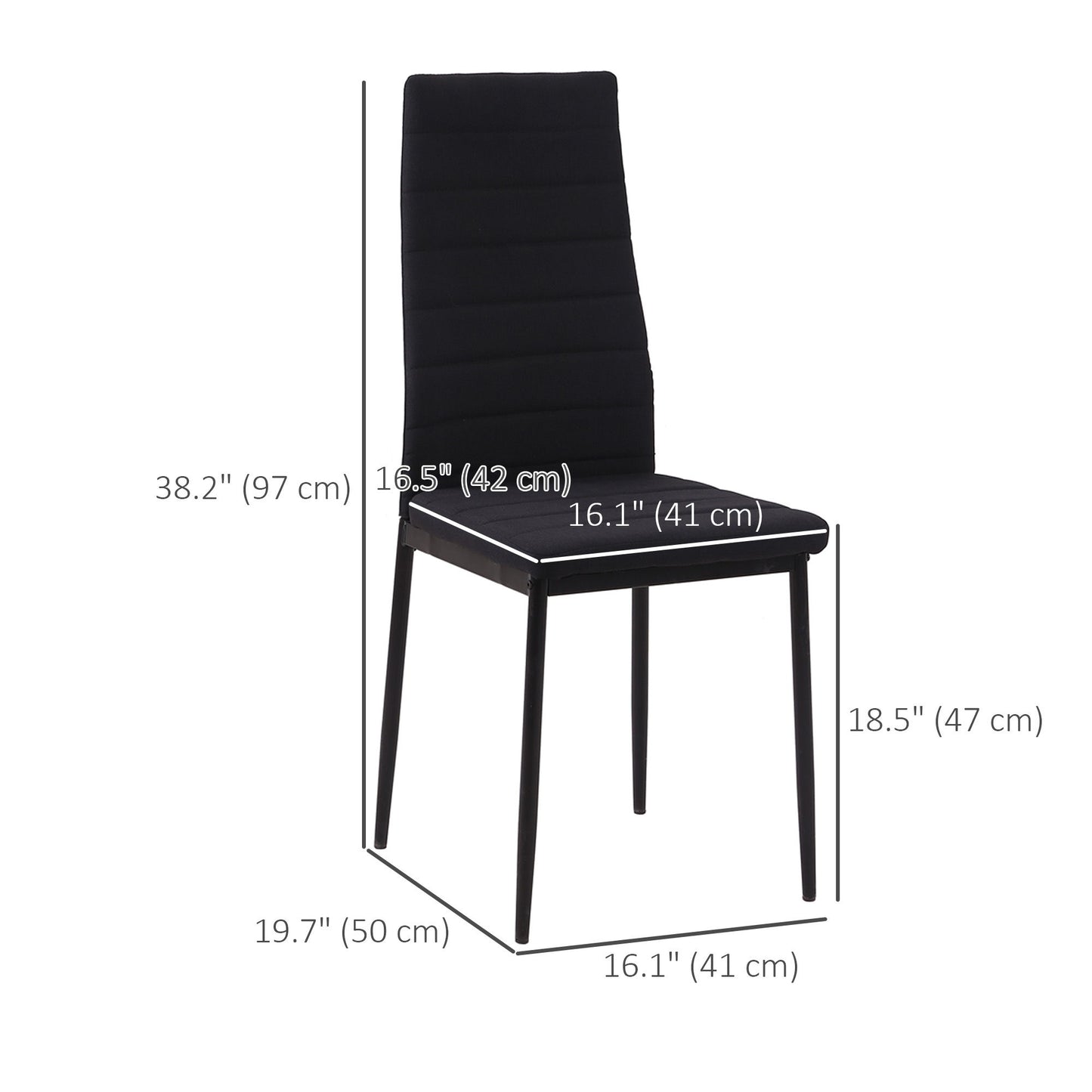 Modern Dining Chairs High Back Upholstered Linen Fabric with Metal Legs for Kitchen Black