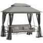3 Person Outdoor Patio Daybed, 3 in 1 Canopy Gazebo Swing Chair Garden Hammock with Sun Shade, Mesh Mosquito and Net, Dark Grey