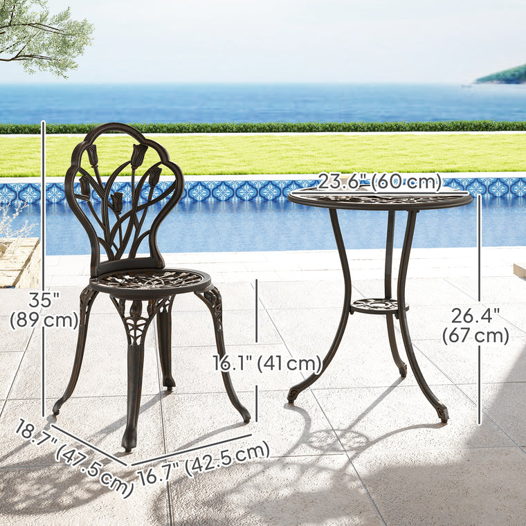 3-Piece Cast Aluminum Bistro Set with Umbrella Hole