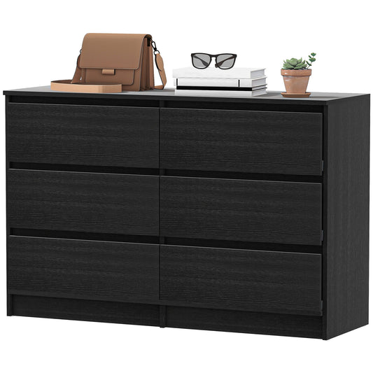 Wide Chest of Drawers, 6 Drawer Dresser for Bedroom, Living Room, Hallway, Modern Clothes Storage Organizer, Black