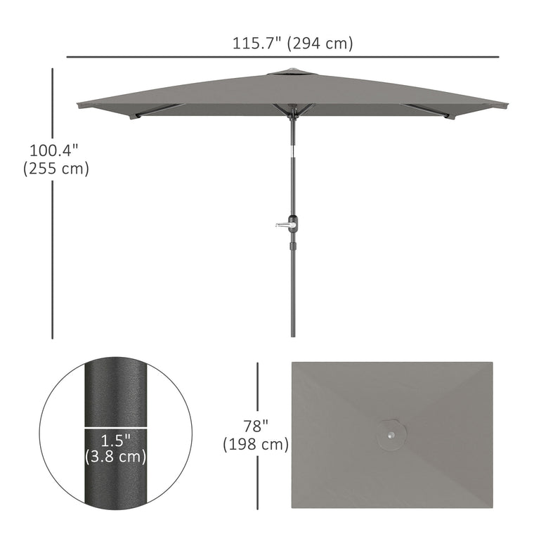 6.5' x 9.6' Light Grey Aluminum Rectangle Patio Umbrella