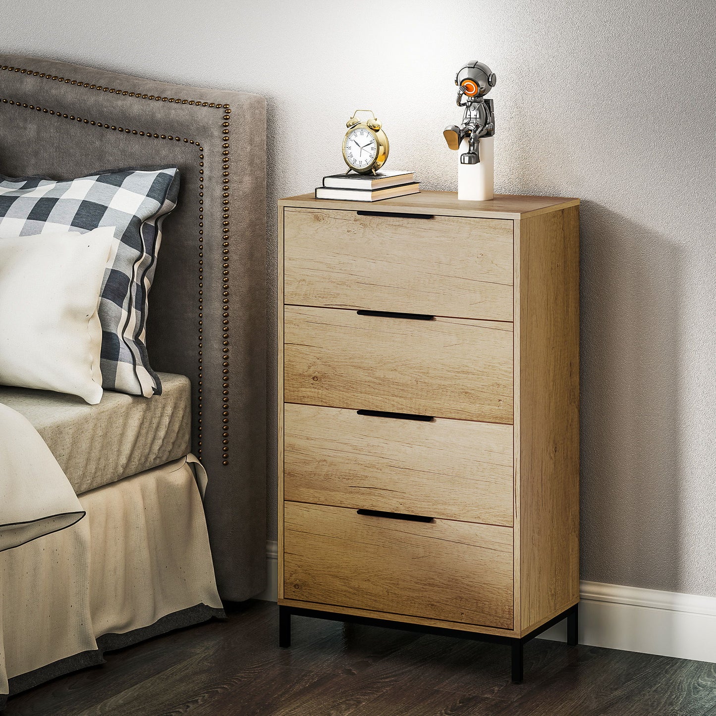 Dresser for Bedroom, 4 Drawer Dresser Tower, Chest of Drawers for Hallway, Entryway, Closet, Natural