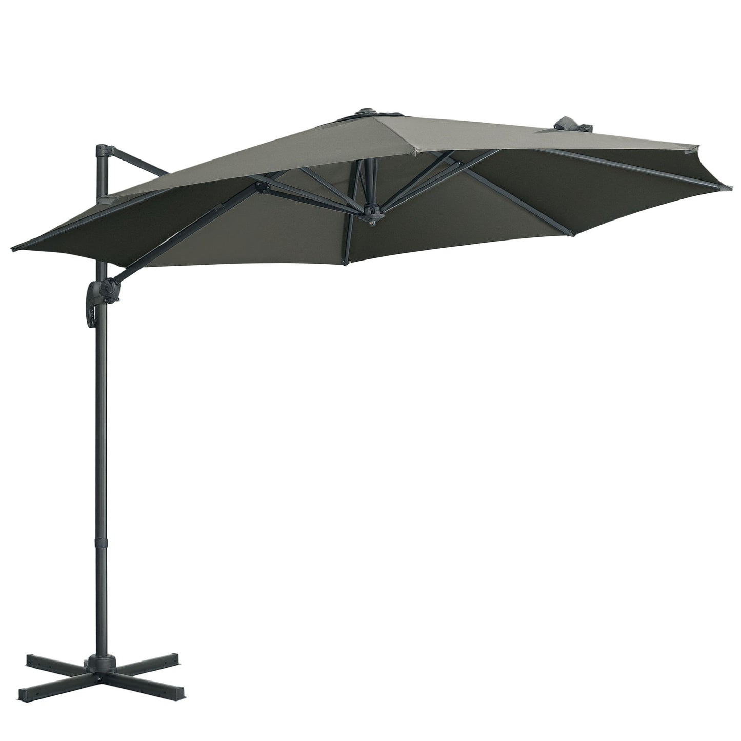 9.6' Cantilever Patio Umbrella Outdoor Hanging Offset Umbrella, Cross Base, 360° Rotation Aluminum Poles, Grey