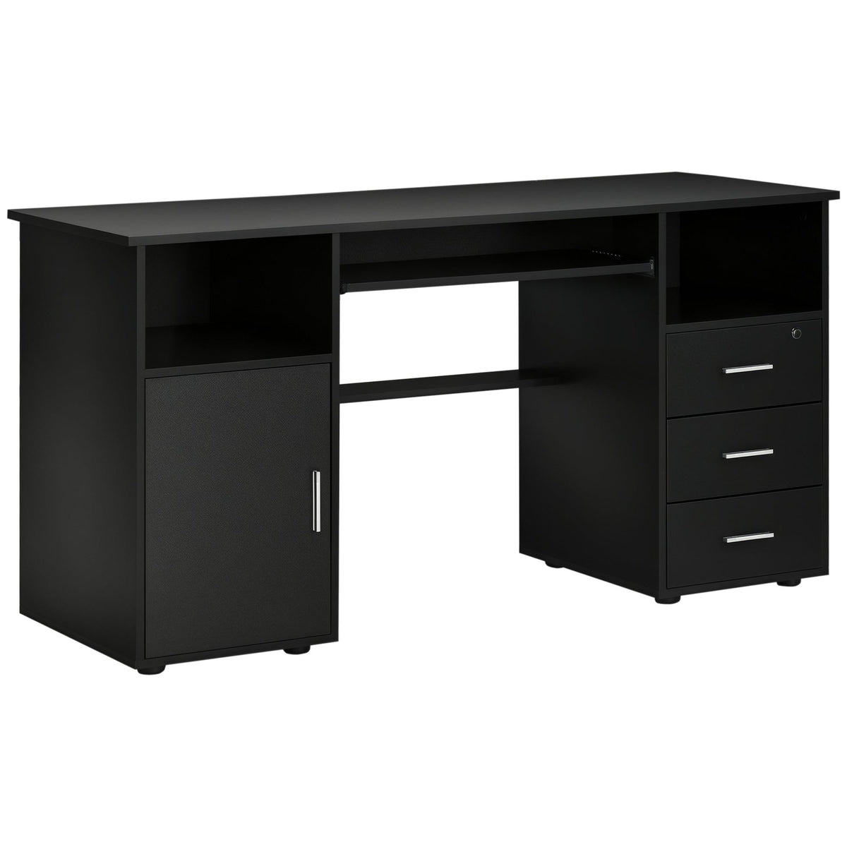 57" Computer Desk with Lockable Drawer - Black