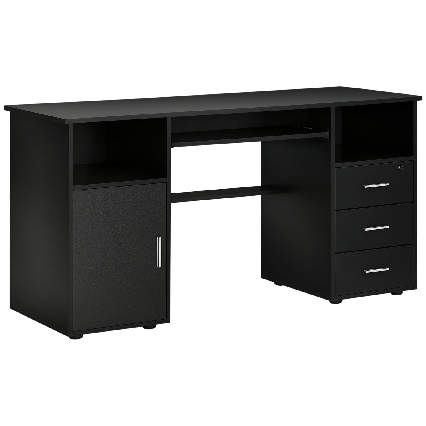 57" Computer Desk with Lockable Drawer - Black