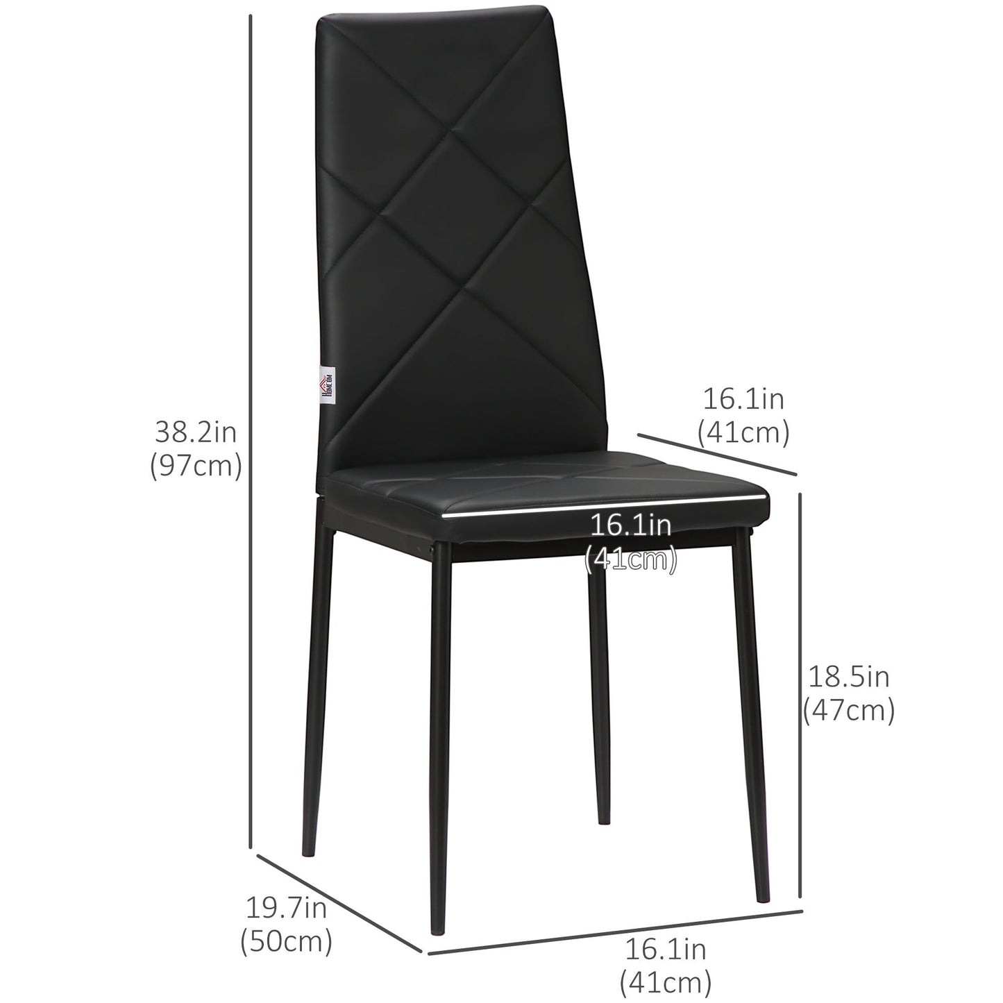 Dining Chairs Set of 4, Modern Accent Chair with High Back, Upholstery Faux Leather and Steel Legs for Living Room, Kitchen, Black