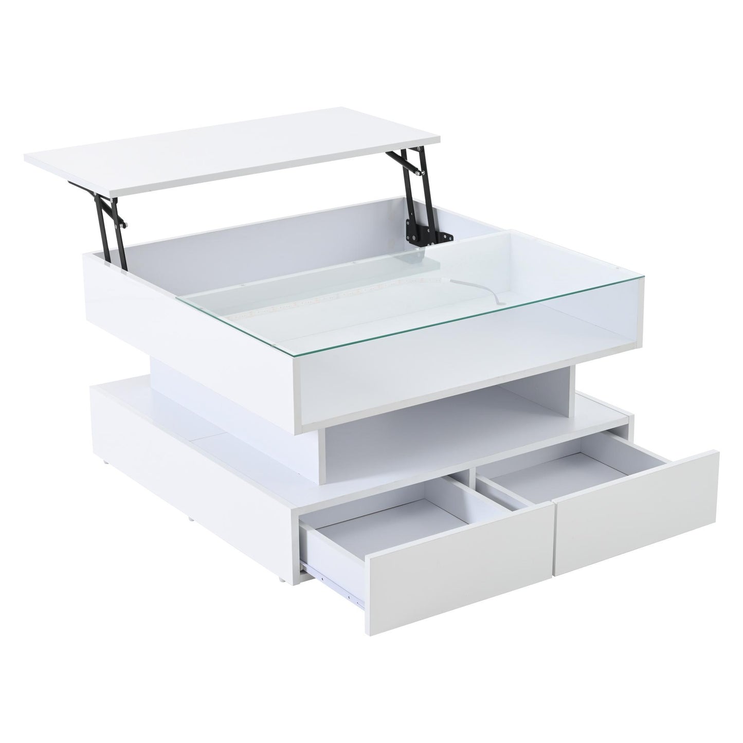 Lift-Top Coffee Table with App-Controlled LED Lighting, Space-Saving Center Table for Compact Homes, 31.5'' L x 31.5'' W x 17.5'' H, White
