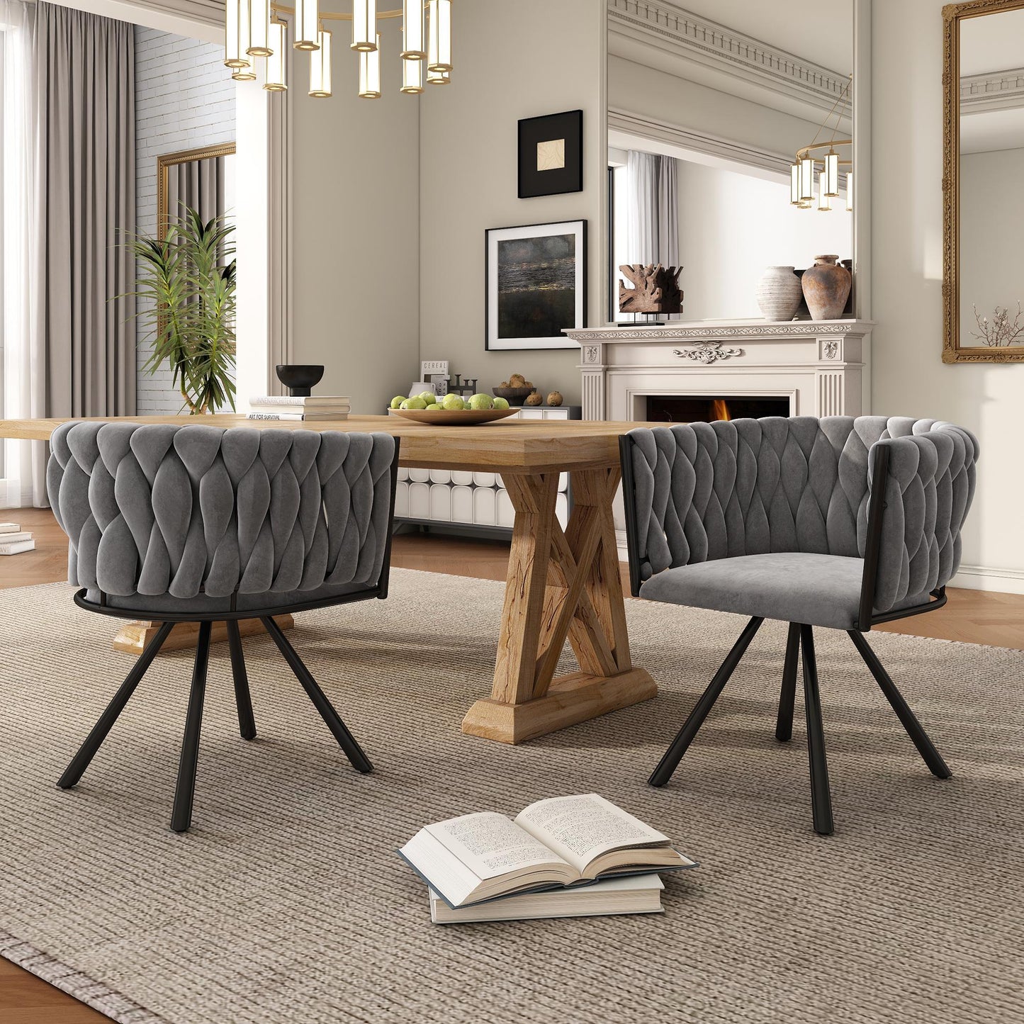 Set of 2 Velvet Dining Chairs with Ergonomic Padded Seat, Metal Legs, Modern Swivel Chairs with Adjustable Feet, 23'' L x 21'' W x 28.5'' H, Gray