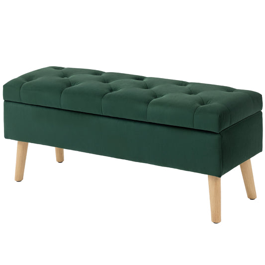 Velvet Storage Ottoman with Wood Legs - Dark Green