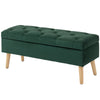 Velvet Storage Ottoman with Wood Legs - Dark Green