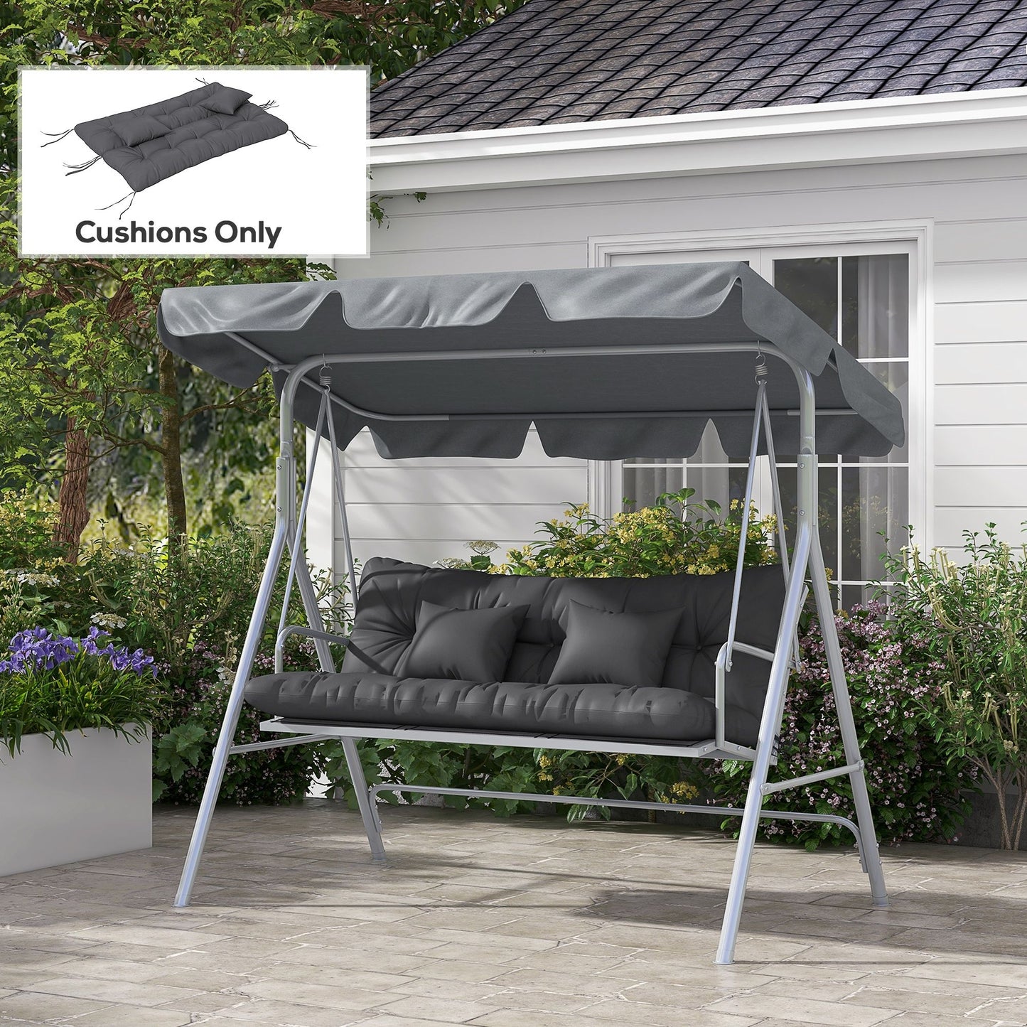 4-Piece Back and Seat Cushion Pillows Replacement and Pillows, Patio Chair Cushions Set with Ties, Grey