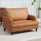 Modern Accent Chair, Leathaire Armchair with Turned Legs and Wide Seat, Comfy Chair for Living Room, Brown