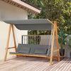 3 Seater Patio Swing Chair Convertible Cushioned Porch Swing Bed with Canopy, Wood Frame for Outdoor, Backyard, Garden