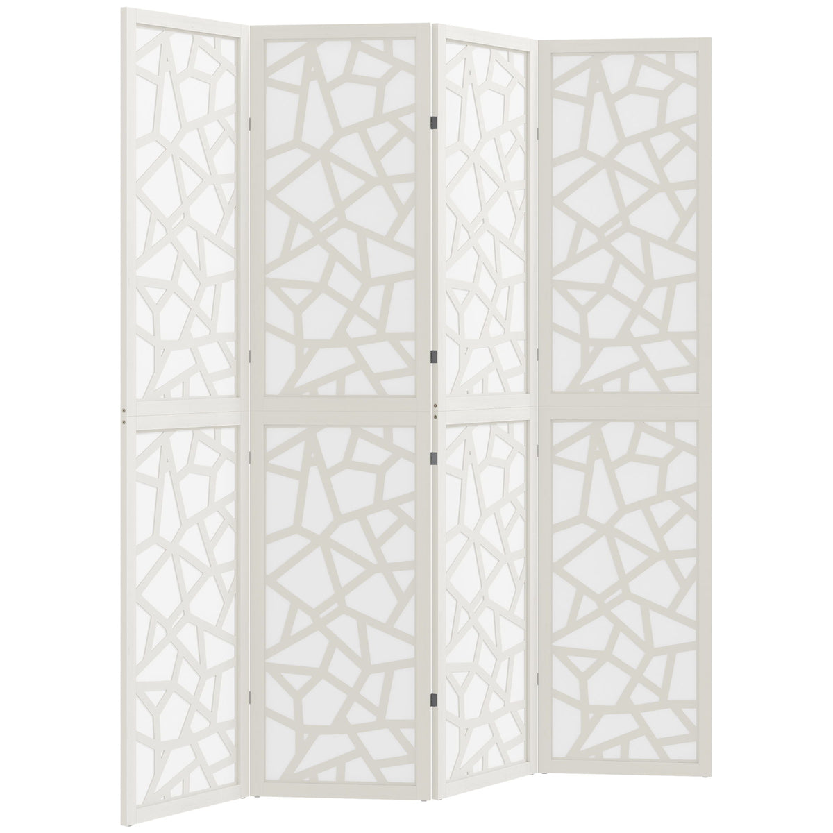 4 Panel Room Divider, 5.6 FT Lightweight Folding Privacy Screen with Geometric Pattern for Living Room, Bedroom, White