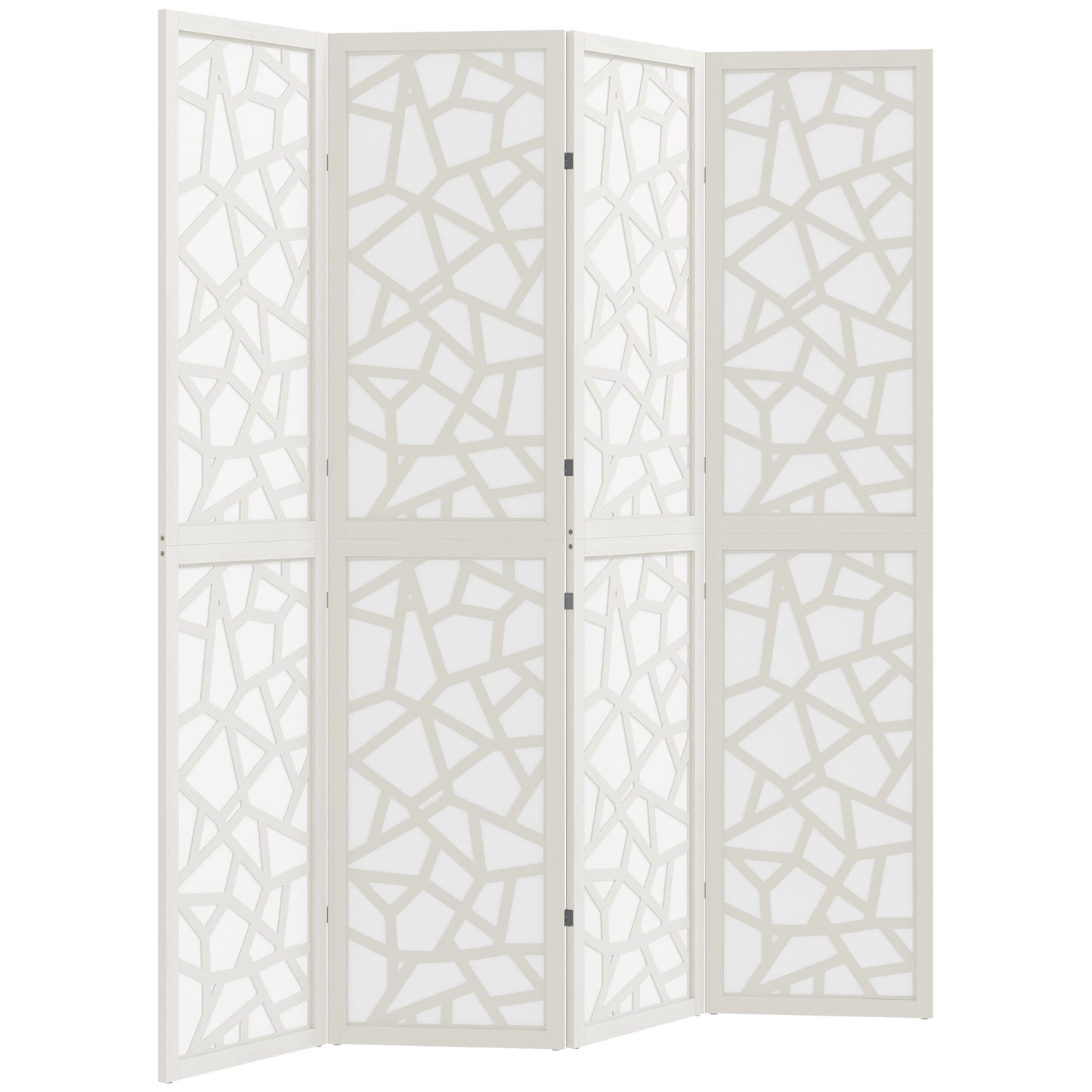 4 Panel Room Divider, 5.6 FT Lightweight Folding Privacy Screen with Geometric Pattern for Living Room, Bedroom, White