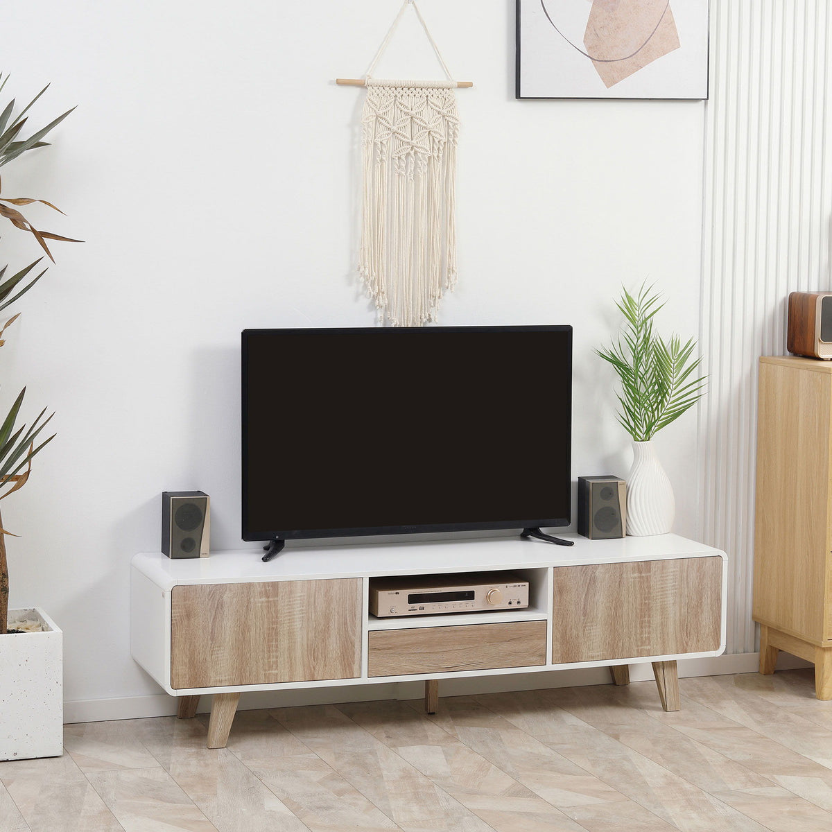 Modern TV Stand Cabinet for TVs up to 72" Flat Screen with Push-open Drawer, Storage Compartment and Cable Management, Rounded-edge Entertainment Center for Living Room, Bedroom
