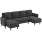 Sectional Sofa, Corduroy U Shaped Couch with Double Chaise and Spring Cushions, 2200lb Capacity, Dark Grey