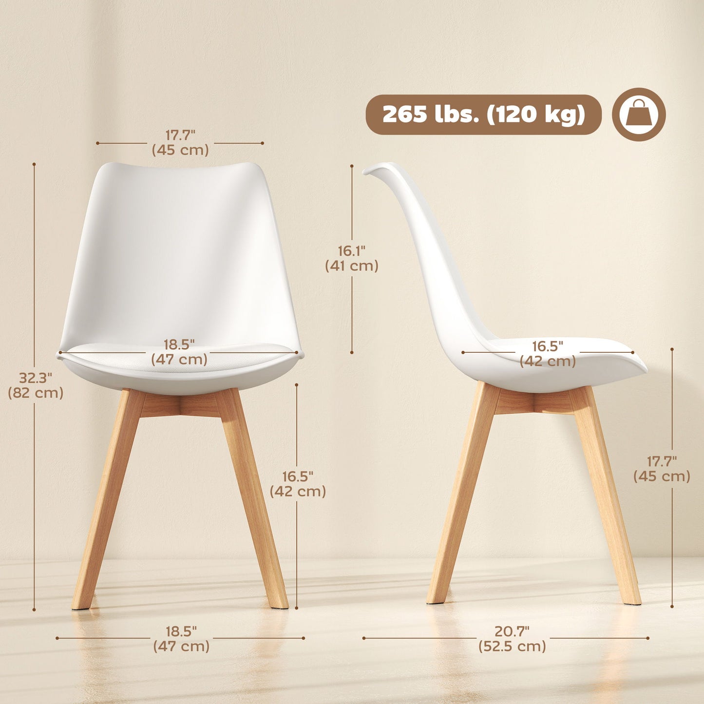 Modern Dining Table Chairs Set of 6, Rubber Wood Kitchen Table Chairs with PU Leather Cushion for Living Room, Bedroom