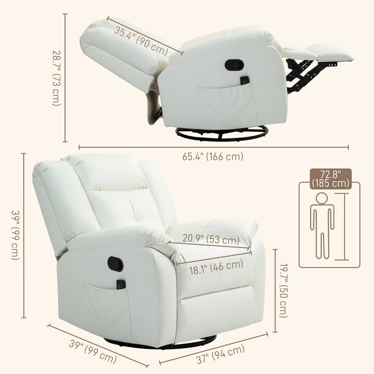 Vibration Massage Recliner with Swivel Rocking - Cream White