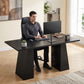 63 Inch Computer Desk with Trapezoidal Frame Light Black Wood Grain