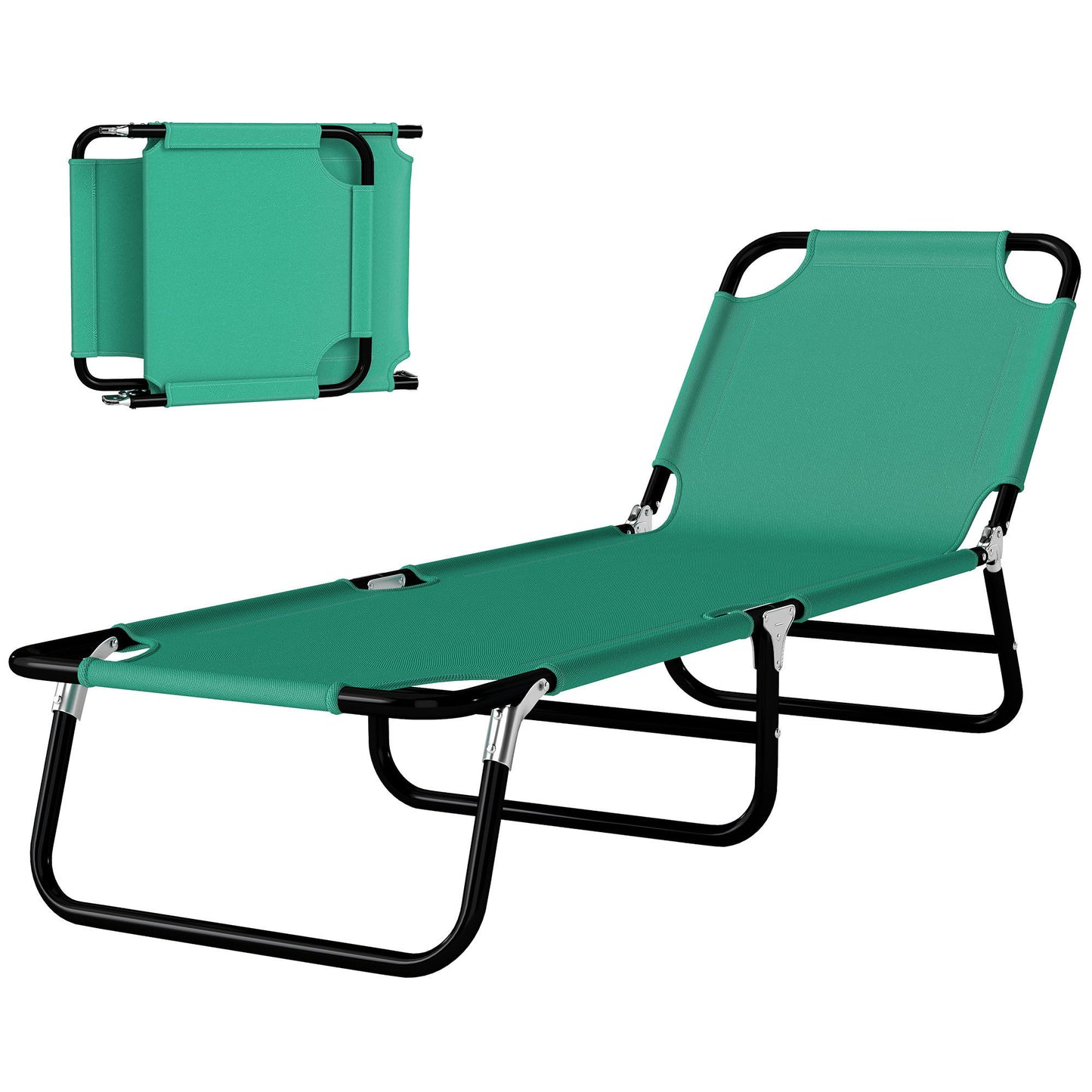 Outdoor Folding Lounge Chair, Steel Tanning Chair with Reclining Back, Breathable Mesh for Beach, Yard, Patio, Green