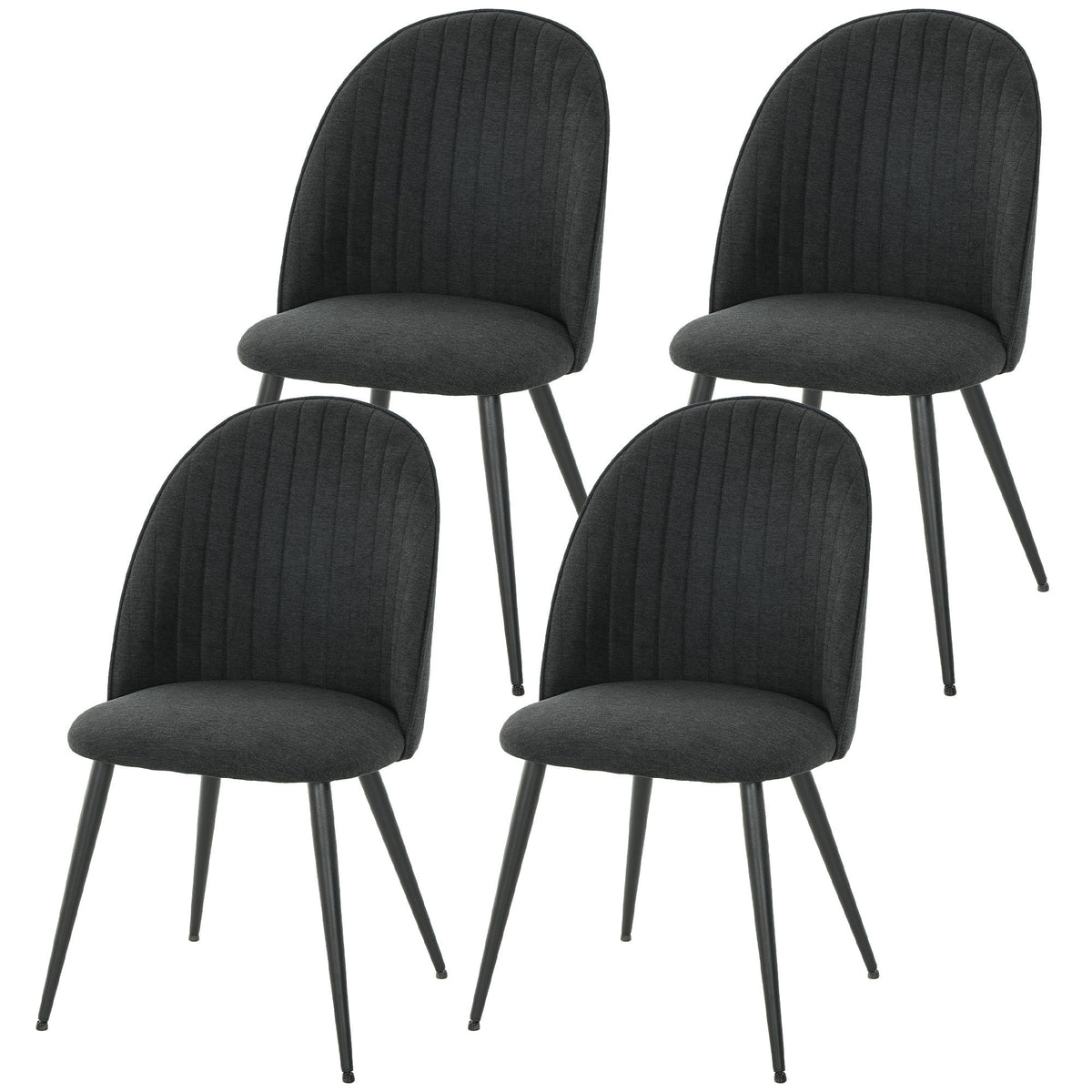 Velvet Dining Chairs Set of 4 with Steel Legs - Black