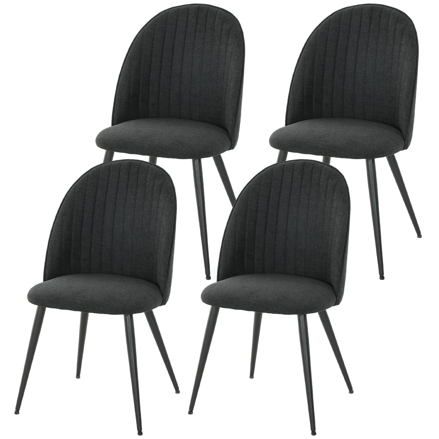 Velvet Dining Chairs Set of 4 with Steel Legs - Black