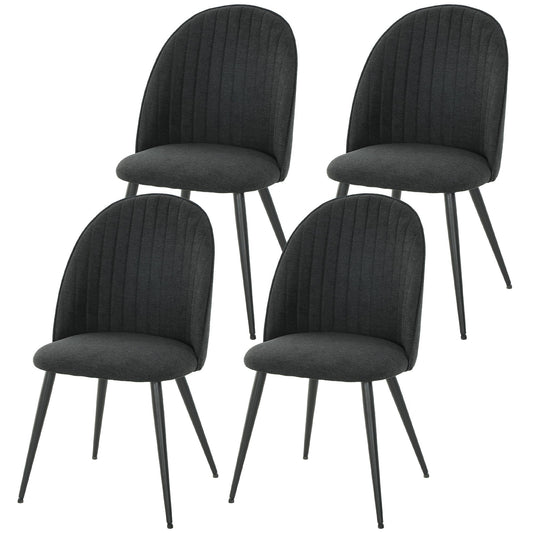 Velvet Dining Chairs Set of 4 with Steel Legs - Black