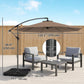 9.6ft Offset Patio Umbrella Garden Hanging Parasol Banana Cantilever Umbrella with Base, Crank, Coffee