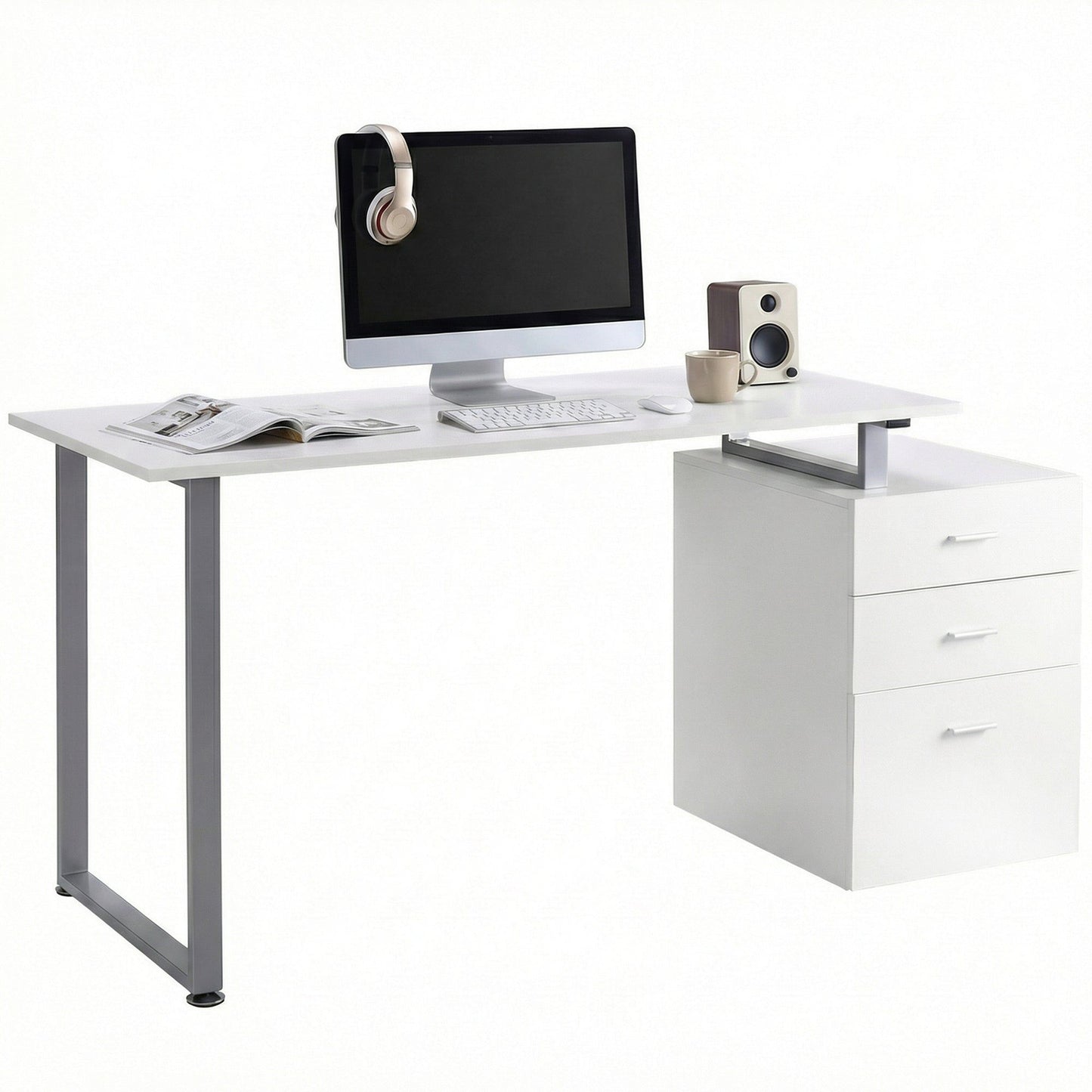 47" Computer Desk with Reversible File Drawers - White