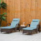 3 Pieces Wicker Patio Lounger Set with Table, PE Rattan Outdoor Lounge Chair Set with Cushions, Wheels, 5-Level Reclining Backrest, Headrest, Brown/Grey