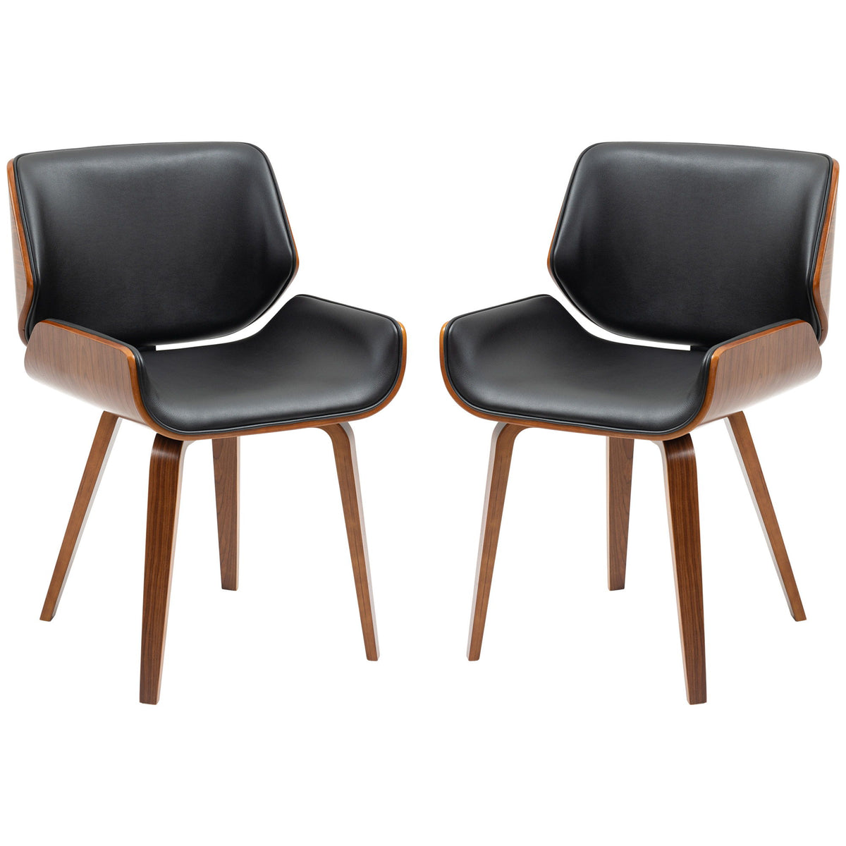 Dining Chairs Set of 2, PU Leather Kitchen Chairs with Upholstered Seats and Solid Wood Legs for Dining Room, Black