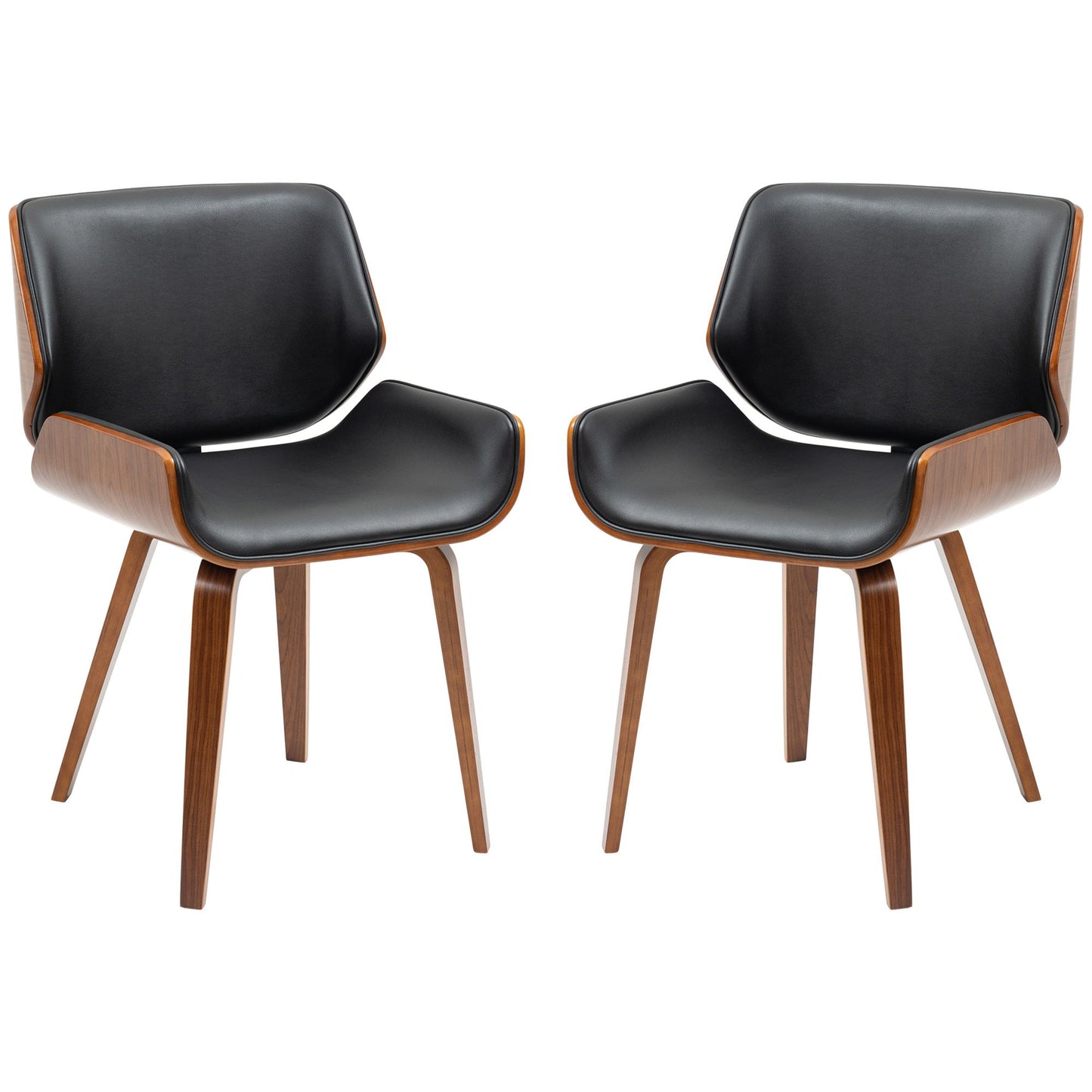 Dining Chairs Set of 2, PU Leather Kitchen Chairs with Upholstered Seats and Solid Wood Legs for Dining Room, Black