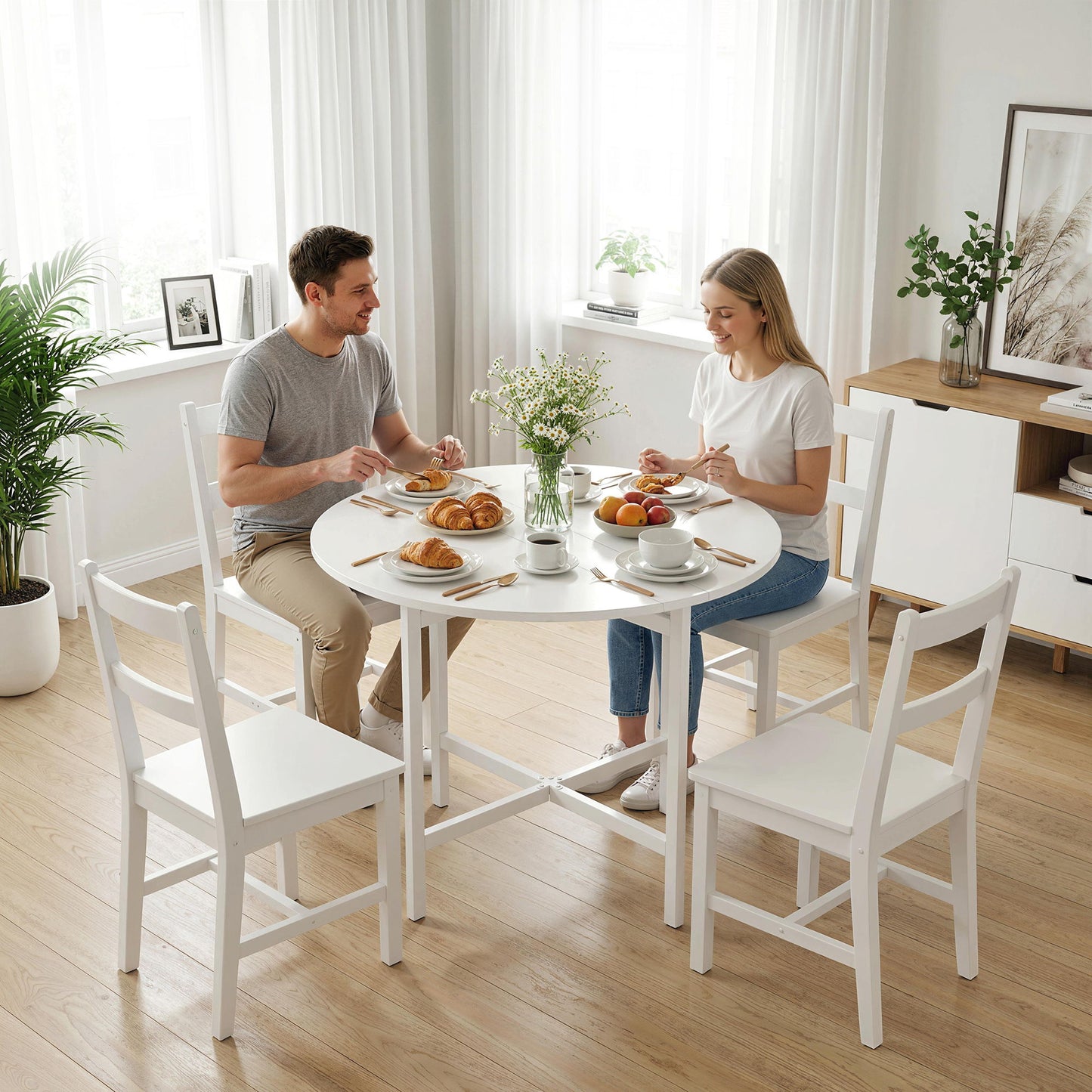 Drop Leaf Table, Folding Dining Table for Small Spaces 80 cm, White