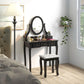Vanity Desk with Stool, Makeup Vanity with 360° Rotating Oval Mirror, 5 Drawers and Padded Seat, Dressing Table for Bedroom, Black