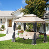3 Person Outdoor Patio Daybed 3 in 1 Canopy Gazebo Swing Chair Garden Hammock with Mesh Mosquito Net and Sun Shade, Beige