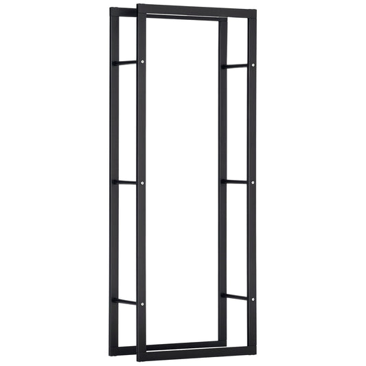23.6" x 9.8" x 59.1" Firewood Rack Outdoor, Log Holder Fireplace Storage Rack with Handles and 220 lbs. Weight Capacity, Black