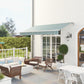 12' x 10' Manual Retractable Awning Outdoor Sunshade Shelter for Patio, Balcony, Yard, with Adjustable & Versatile Design, Green and White