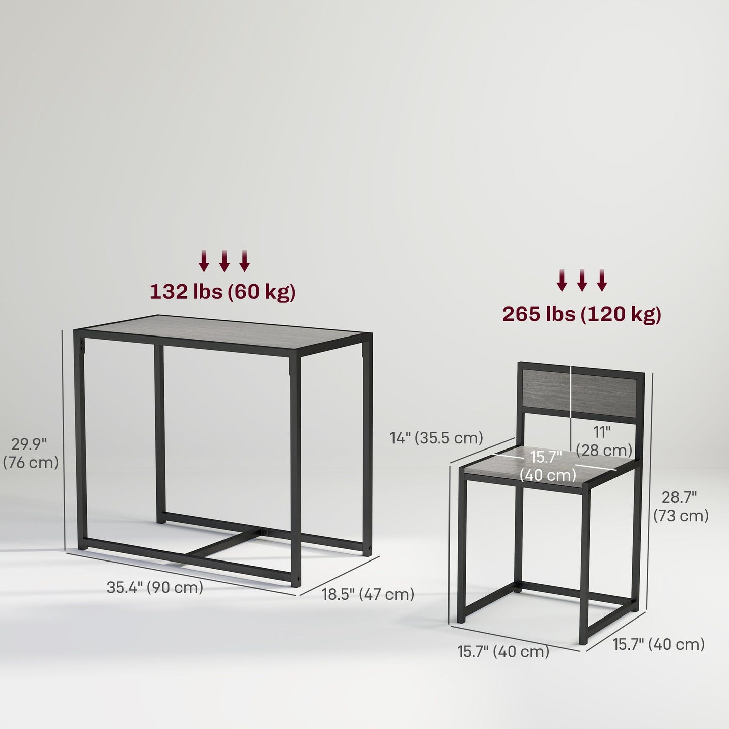 Industrial Dining Set for 2 - Grey