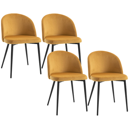 Velvet Mid-Back Dining Chairs Set of 4 - Yellow