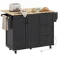 Kitchen Island Cart with Drop Leaf and Power Outlet - Black
