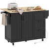 Kitchen Island Cart with Drop Leaf and Power Outlet - Black