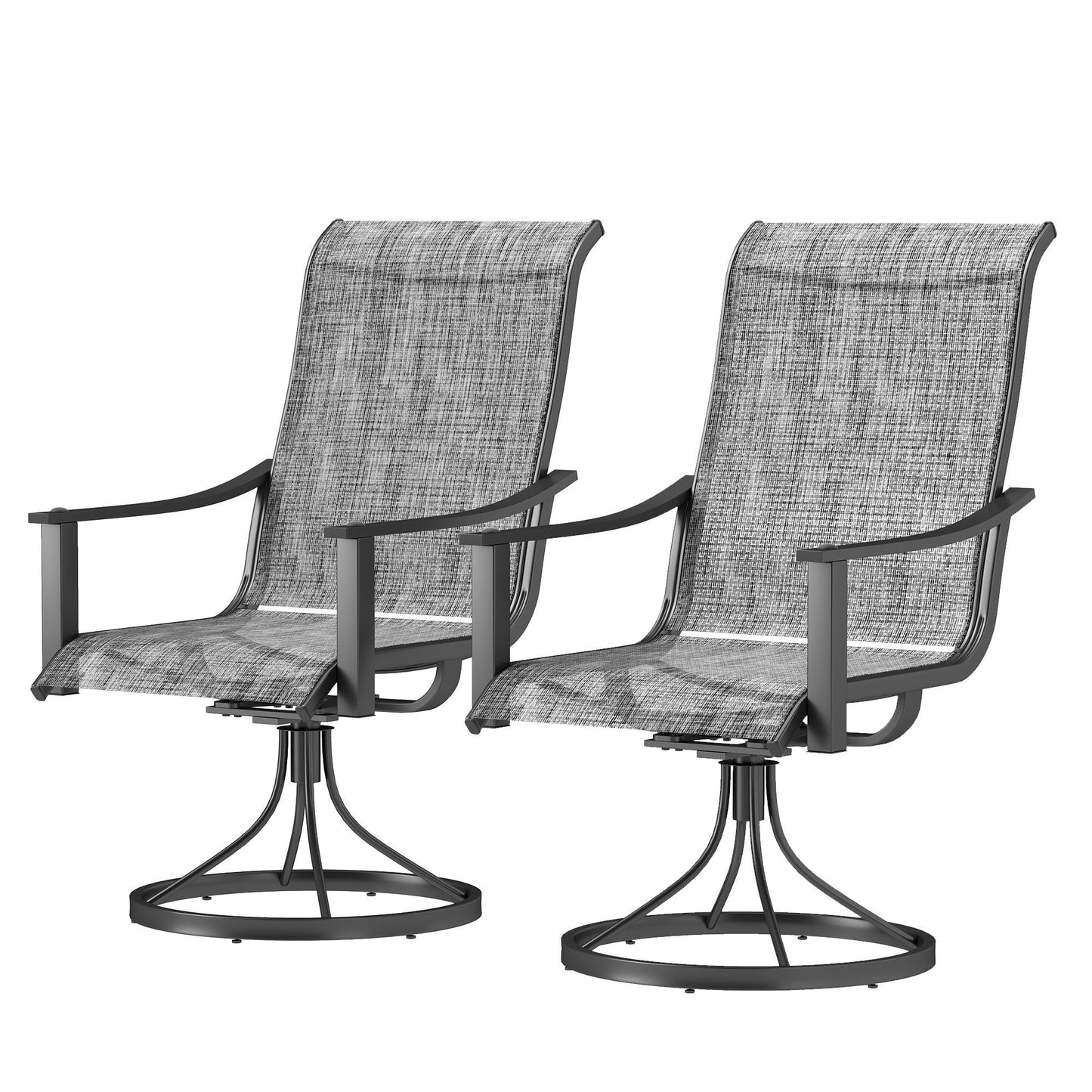 2 Pieces Rocking Swivel Patio Chairs, Mesh Outdoor Swivel Dining Chairs with High Back and Curved Armrests, Mixed Grey