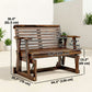 Outdoor Glider Bench, Wooden Glider Chair with 2 Cupholders, Slatted Seat and Armrests, Patio Swing Rocking Loveseat