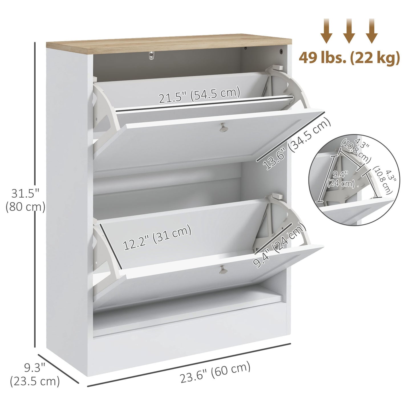 Slim Shoe Storage Cabinet, Modern Shoe Cabinet with 2 Flip Drawers and Adjustable Shelves for 8-12 Pairs, White