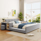 Queen Size Upholstered Bed with Built-In Bedside Desk and Round Stool, Solid Bedboard with Sturdy MDF Frame, 85'' L x 73'' W x 29'' H, Gray
