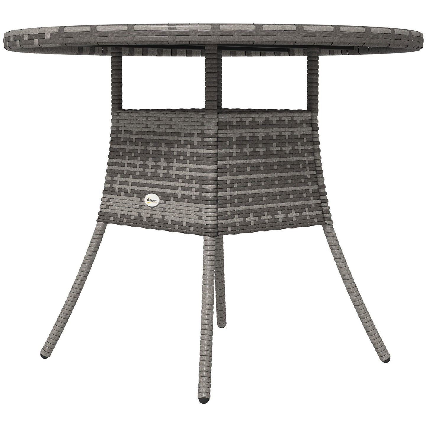 35.4" Outdoor Wicker Dining Table, PE Rattan Patio Furniture with Wood-plastic Composite Top, Grey