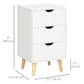 Bedside Table, Modern Nightstand with 3 Drawers, Side End Table with Wood Legs for Living Room, Bedroom, White
